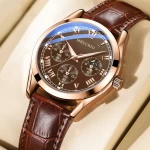 Men's Quartz Leather Three Eye Luxury Watch